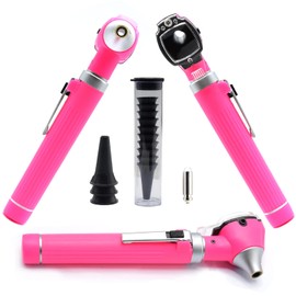 AAProTools Mini Otoscope Kit Student Home Use Led Bright Light Ent Otoscope Pocket Size Pink Plus 1 Extra Replacement Bulb Plus 10 Specula