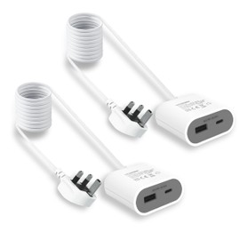 UCOMEN Long Cord Charging Station, Fast Charger with 2 USB Ports, Type A and Type C, 5V 3.5A, with 1.5 Meter long Extension Cord, Portable and Unique Design Gray - 2 Pack