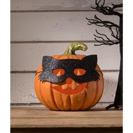 Bethany Lowe Cat Masquerade Pumpkin Jack-O-Lantern, Paper, Orange