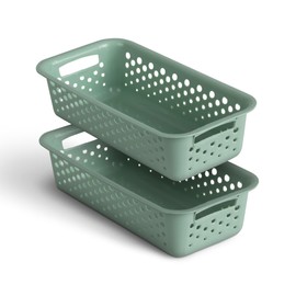 Pro Home Pack of 2 Storage Baskets 0.7 L with Handles - BPA-Free - Organiser (20 x 10 x 5 cm / Green) - Baskets for Bathroom Kitchen Bedroom Household Basket