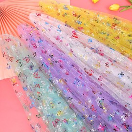 Wisafory 3 m x 150 cm Butterfly Fabric Glitter Tulle Fabric Sold by The Metre Tulle Ribbon Butterfly Pattern Glitter Tulle Decorative Fabric for DIY Home Decoration Wedding Dress Costume Accessories