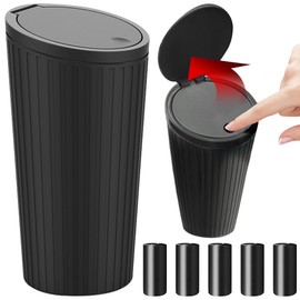 TZEKING Car Rubbish Bin with Lid, Small Car Rubbish Bin with 5 Rolls of Rubbish Bags, Portable Mini Rubbish Bin, Car Drink Holder, Rubbish Bin, Waterproof and Odour-Proof for Cars, Home, Office,