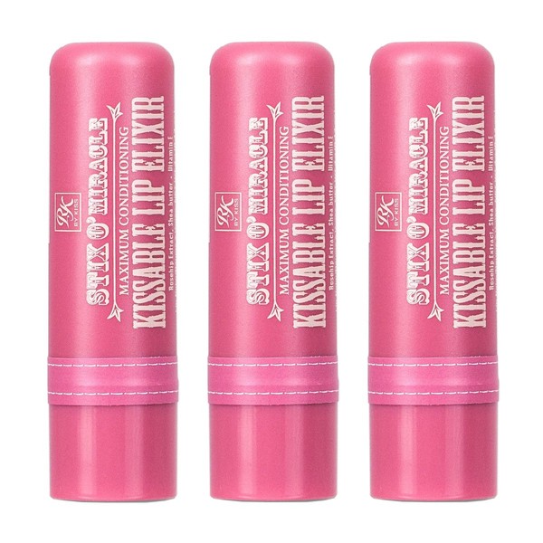 Ruby Kisses Stix O' Miracle Lip Balm, Maximum Conditioning Kissable Lip Elixir (Rosehip, 3 Count)