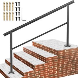 Happybuy Outdoor Handrail 165LBS Load, Aluminum Stair Railing 60 x 35, Fits 4-5 Steps, Adjustable 0-30°, Includes Screw Kit for Outdoor Stairs