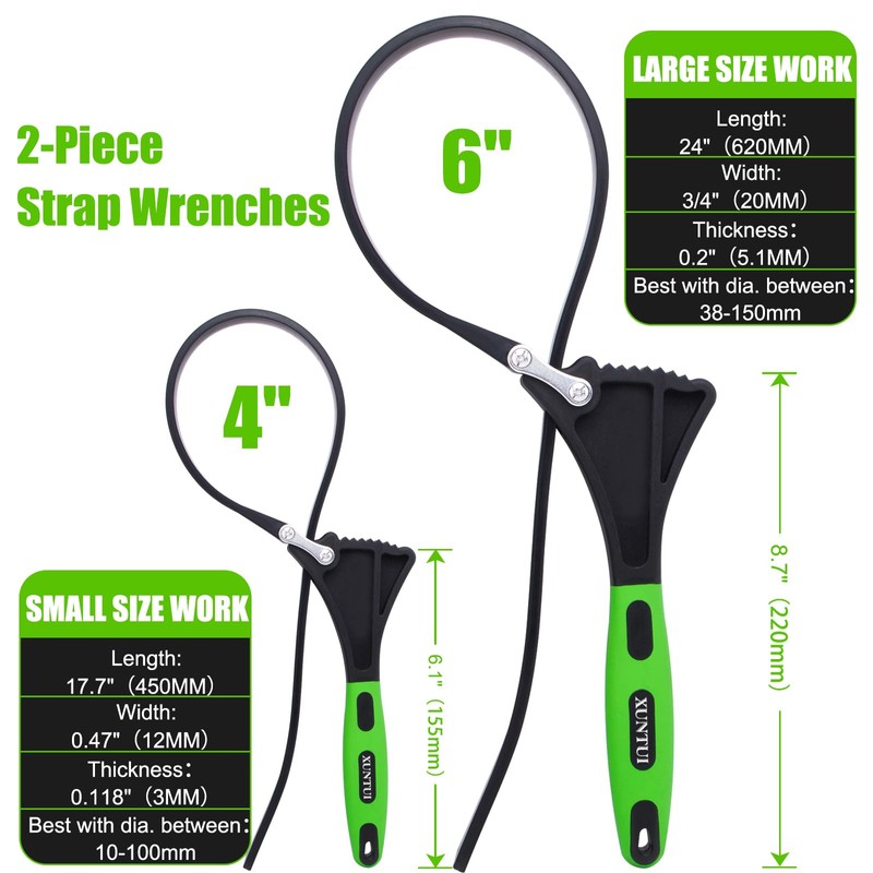 XUNTUI 2-Pack Strap Wrench Set (4" & 6") - Heavy