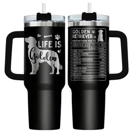 Vaso 34HD divertido dorado Retriever de 40 onzas con asa – Taza aislada de acero inoxidable para amantes de los perros – Taza de viaje Life is dorado – Regalo para mamá para cumpleaños, Navidad, Día