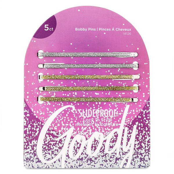 Goody Holiday Ball Enameled Bobby Pin Set - 5 Count, Silver and Gold - Hair Accessories for Men, Women, Boys and Girls to Style With Ease and Keep Your Hair Secured - For All Hair Types