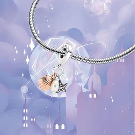 Treated Freshwater Cultured Pearl, Starfish & Shell Triple Dangle Charm for Bracelets Necklaces,925 Sterling Silver Beads with Jewelry Gift for Women Girls Family & Friends at Christmas