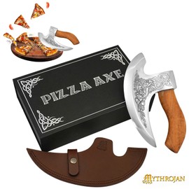 Mythrojan Viking Pizza Axe Handmade Stainless Steel Cutting Tool Damascus w/ Sheath & Box