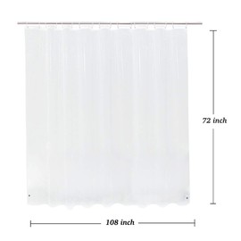Extra Wide Shower Curtain Liner 108 x 72, Waterproof Heavy Duty Clear Vinyl Shower Liner for Bathroom and Bathtub, 18 Plastic Hooks