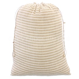 CleverDelights 18 x 24 Inch Burlap Bags - Natural/Ivory Stripe - 2 Pack - 18x24 Jute Burlap Drawstring Gift Sacks