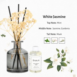 Brakula Reed Diffuser Set, 6.09 fl oz (180 ml)- White Jasmine with 8 Reed Sticks, Home Fragrance Reed Diffuser for Bathroom Shelf Decor