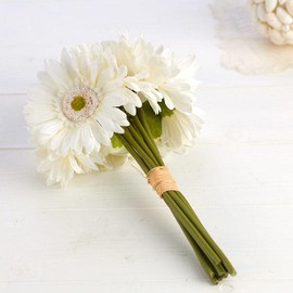 Factory Direct Craft Artificial Cream Gerbera Daisy Bouquet – Bundle of 9 Realistic Vibrant Cream Silk Flower Daisies Blooms Stems for Home Decor, Party, Wedding, and Special Event Decorations