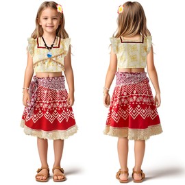 Tacobear Vaiana Costume Children's Moana Princess Dress with Necklace Hairpin Bracelet Fancy Dress Costumes Girls for Birthday Cosplay Party Carnival (110 cm)
