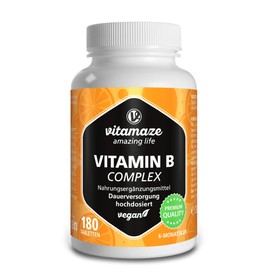 Vitamin B complex extra high dosed, 120 vegan tablets for 4 months, All B vitamins with optimal bioavailability, Natural food supplement without additives, Made in Germany