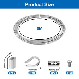 Wire Rope Stainless Steel Set, Stainless Steel Rope 2 mm, 6 m Nylon Wire Rope Coated, 304 Stainless Steel Wire 2 mm with Accessories, Wire Rope for Curtains, Trellis Wire Rope, Stainless Steel Rope