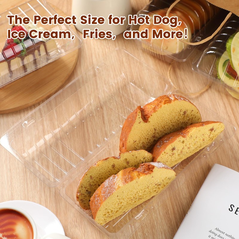 Funnymoom 60pcs Clear Plastic Hot Dog Tray with Hinged Lid