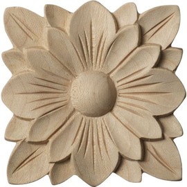 Ekena Millwork ROS02X02SPRW Springtime Square Rosette, 2 3/4" W x 2 3/4" H x 1/4" P, Rubberwood