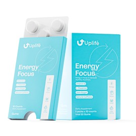 Uplife Energy Gum 5 Packs x 10 Counts – 40mg Caffeine + 80mg L-Theanine & Vitamin B12 – Nootropic Sugar-Free Low Caffeine Gum for Focus and Energy – Peppermint Flavor – Convenient Coffee Alternative