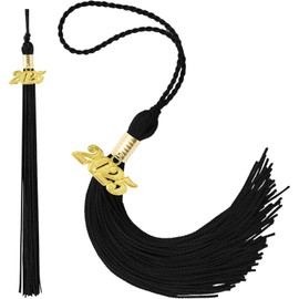 2025 Tassel Graduation Black 9", Elegant Black Tassel with 2025 Year Charm Gold Date Drop, Tassels for Graduation Cap 2025