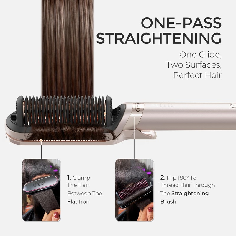 Flat Iron Hair Straightener Brush 2 in 1, 200M Ions