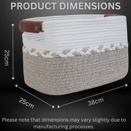 Aeknor Storage Baskets for Shelves, Woven Baskets for Towels, Toys and Blankets. Decorative Cotton Rope Organiser for Cupboard Storage, Books and Laundry with matching handles, 1-Pack (Brown).