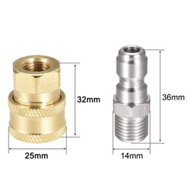uxcell Garden Hose Brass Quick Connect Set Fittings G1/4 Male & Female Thread Water Hose Connectors Pressure Washer Adapter, 2 Sets