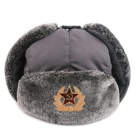 GFM® Mens Ushanka Faux Fur Russian Winter Trapper Bomber Hat - Grey (Ush-SOFTCTN-BH-STRLF)
