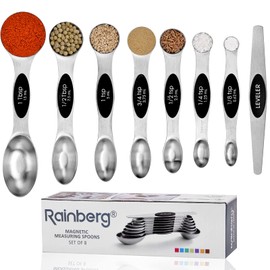 Rainberg Magnetic Measuring Spoon Set of 8 Stainless Steel Metal Measure Cup Spoons for Baking Cooking Kitchen