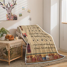 DYNH Country Throw Blanket, Rustic Western Star Country Stars with Berries and Funny Words Country Primitive Throw Flannel Blankets, Primitive Country Plush Cozy Fuzzy Blanket 50" x 60"