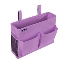 Surblue Bedside Caddy Hanging Bed Organizer Storage Bag Pocket for Bunk and Hospital Beds, College Dorm Rooms Baby Bed Rails, Camp Chair Armrest 4 Pockets and 2 Hooks, (Small, Purple)