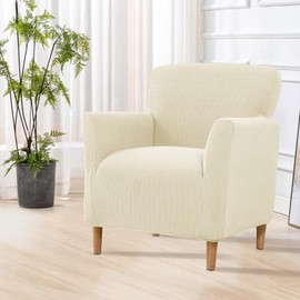 Stretch Banquet Chair Covers: 1Piece Modern Luxury Knitted Armchair Slipcovers Super Soft Non-Slip Solid Color Arm Chair Cover for Living Room (A-Beige)