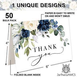 JarThenaAMCS 50 Pack Floral Thank You Cards Bulk Blue Flower Note Cards with Envelopes Stickers Boxed Greeting Blank Cards for Wedding Bridal Baby Shower Birthday