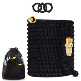 J&B XpandaHose 50ft Expandable Garden Hose- Heavy Duty Superior Strength 3750D - 4 -Layer Latex Core - Extra Strong Brass Connectors and Storage Bag (Black 50)