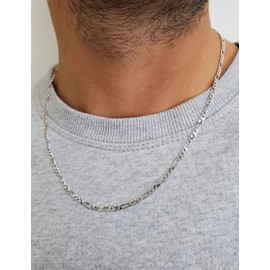 Waitsoul Sterling Silver Figaro Chain Lobster Clasp 3mm Diamond Cut Figaro Link Chain Necklace for Men Women 16-30 Inches(18)