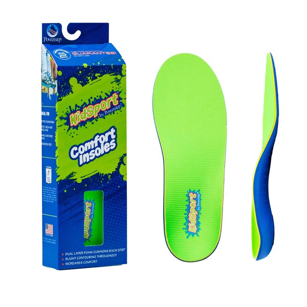 Powerstep Shoe's KidSport Orthotic Insoles, Green/Blue, Toddler 11