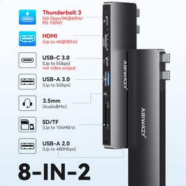USB C Adapter HDMI USB Multiport Hub,8 in 2 Accessories with HDMI,Thunderbolt 3,USB C and 3 USB A 3.0 Data Ports SD TF Card Reader, Audio(Black)
