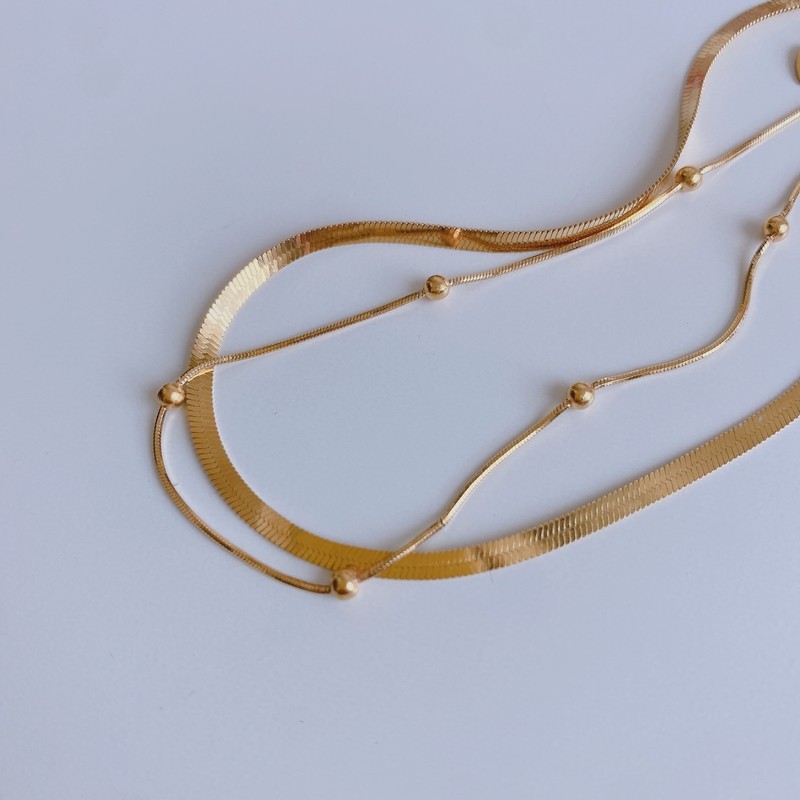 18k ball chain, two-line snake rope, two-line silver anklet, two-line