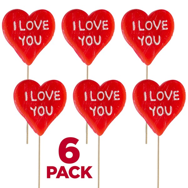 Paquete de 6 paletas grandes con forma de corazón para el día de San Valentín con texto en inglés "I Love You", grandes ventosas de dulces para el día de San Valentín para rellenos de bolsas de regalo o regalos de fiesta