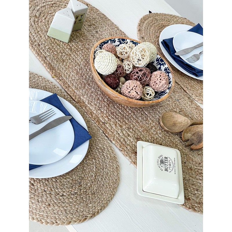 Chardin home Jute Braided Oval Table Runner | Boho Table