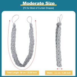 1 Pair Curtain Tie Backs, Curtain Rope Tiebacks Hand Knitting Curtains Tied Rope, Decorative Window Curtain Tiebacks Curtain Drapes Clips Rope Holdbacks Grey Braided Curtain Ties for Home Office Hotel