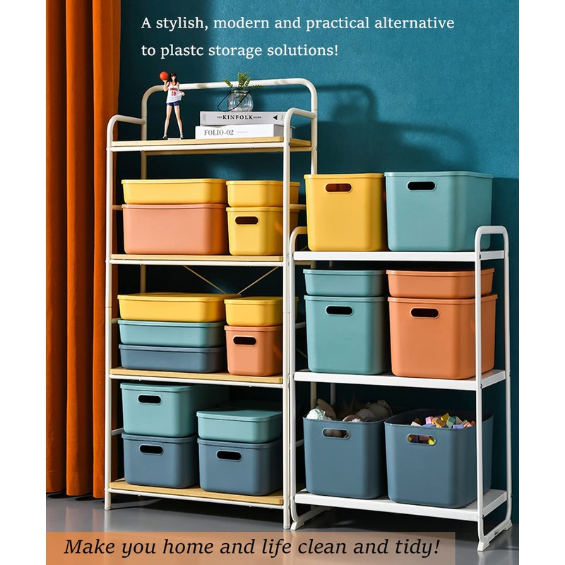 HapiLeap Storage Boxes With Lids, Stackable Plastic Storage Baskets for