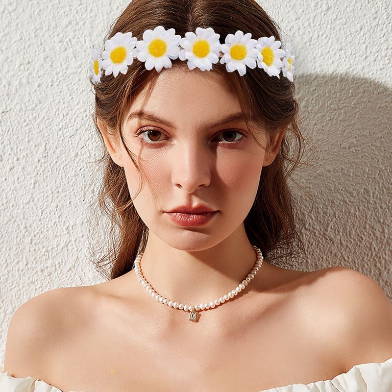 Lofruiin Women's Bohemian Sunflower Headband 60s Hippie Band Daisy Hairband