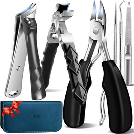 NURIUN 2026 Toenail Clippers for Seniors Thick Toenails, Angled Head Large Toe Nail Clippers for Thick Nails for Men, Heavy Duty Ingrown Toenail Clippers, Long Handle Slanted Nail Clippers Wide Jaw