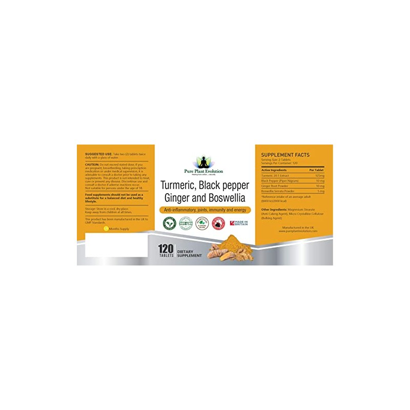 2500mg Organic Turmeric with Organic Black Pepper, Ginger and Boswellia