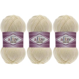 Alize Cotton Gold, 55% Cotton - 45% Acrylic, Classic Hand Knitting Yarn, Thread Crochet Hand Knitting Art, 3 Skn 300 gr 1082 yards, (Color 001)