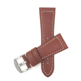 Bandini 32mm Mens Italian Leather Watch Band Strap - Light Brown - White Stitch - Buffalo Pattern