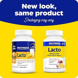 Enzymedica Lacto, Maximum Strength Formula for Dairy Intolerance, with Enzymes Lactase and Protease, Relieves Digestive Discomfort, 90 Capsules (90 Servings)