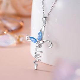 YEESIA Butterfly Necklace for Women Sterling Silver Cross Necklaces Faith Pendant Religious Jewelry Mother's Day Birthday Gifts for Wife Mom