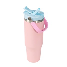 NebkDask Insulated Stainless Steel Bottle with 2-in-1 Straw and Spout Lid Water Bottle Keep Cold 24H, Leak-Proof, Fits in Car Cup Holder, Travel, and School （Pink）